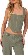 EDIKTED Lottie Washed Denim Crop Corset Top