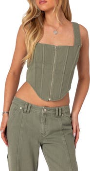EDIKTED Lottie Washed Denim Crop Corset Top