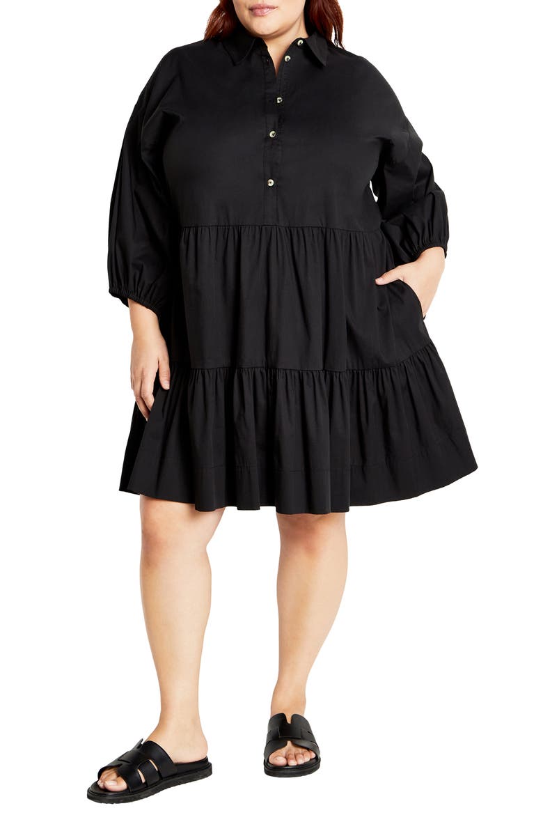Vanessa Tiered Shirtdress, Main, color, BLACK