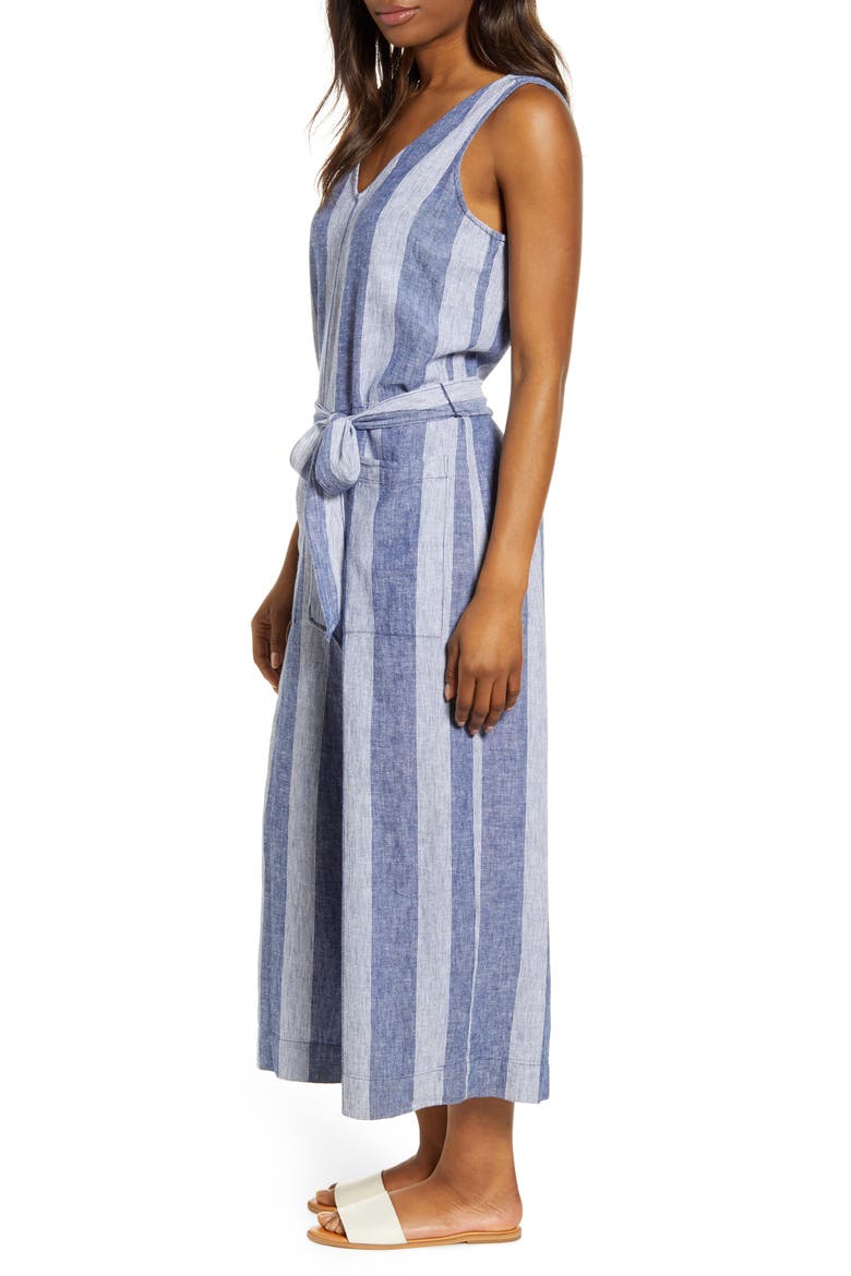 Lennon Tie Waist Linen & Cotton Jumpsuit, Alternate, color, BARRE CLASS