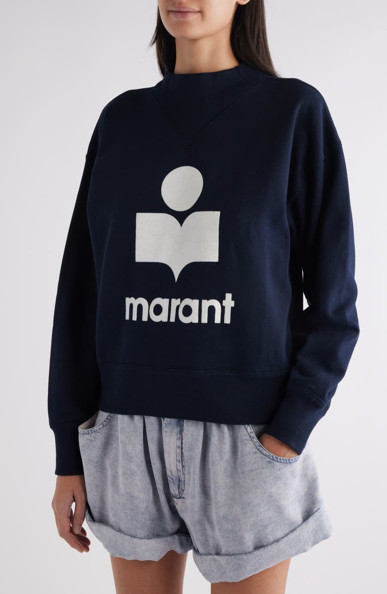 Isabel Marant Étoile Moby Flocked Logo Graphic Sweatshirt, Alternate, color, Midnight/ Natural
