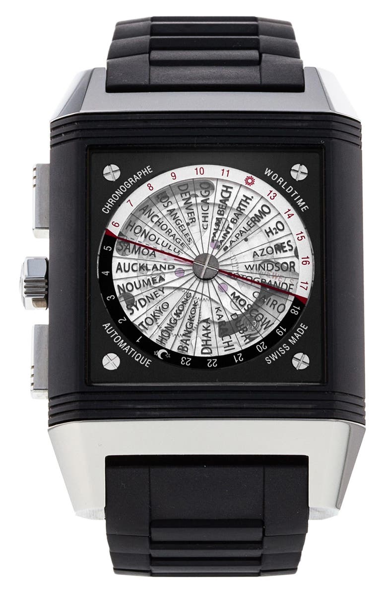 Watchfinder & Co. Jaeger-LeCoultre Preowned Reverso Squadra World Time Rubber Strap Chronograph Watch, 35mm, Alternate, color,