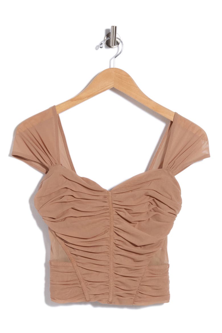 Asuka Shirred Mesh Top, Alternate, color, CAPPUCCINO