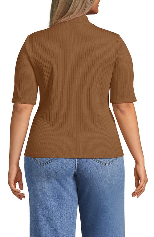 Lands' End Elbow Sleeve Pointelle Rib Mock Neck In Brown