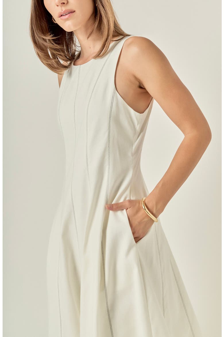 Stitch Detail Linen Midi Dress, Alternate, color, WHITE/ BLACK