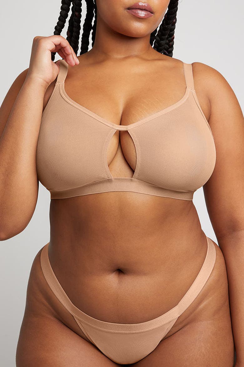 Sieve Cutout Bra, Alternate, color, Buff