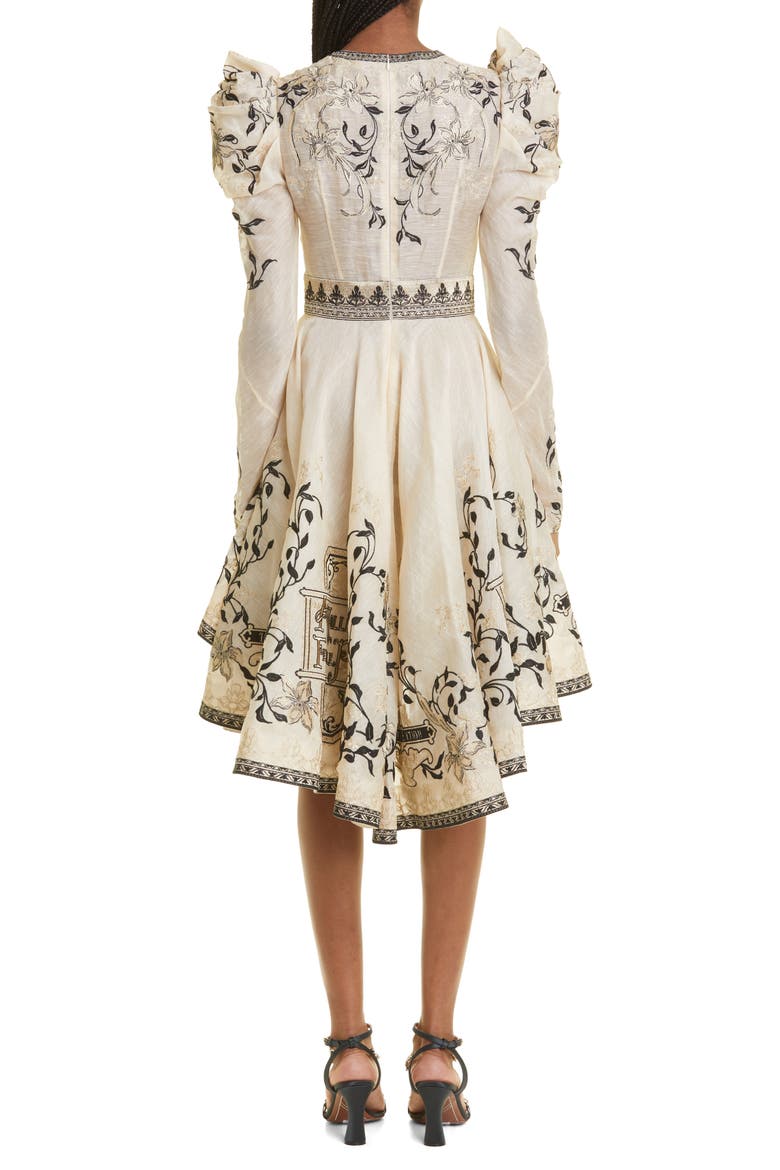 Lyrical Embroidery Long Sleeve High-Low Dress, Alternate, color, BOOK COVER GOLD/ CREAM