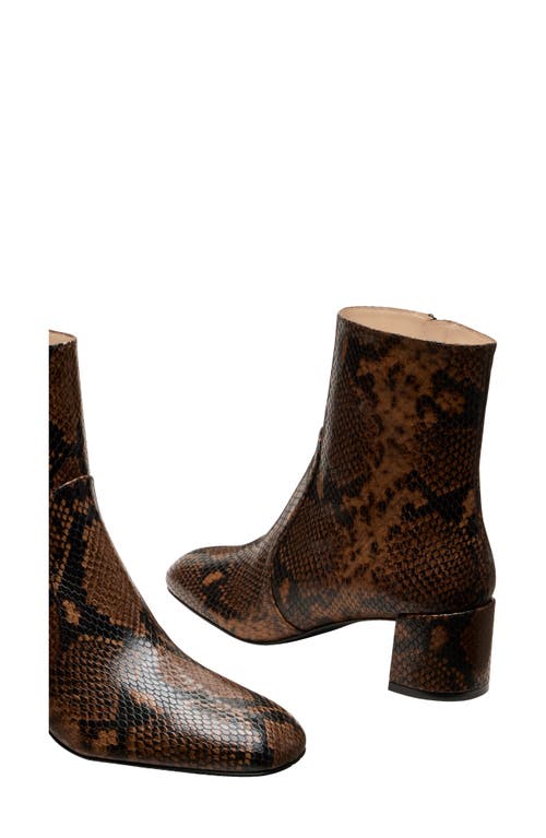 Stuart Weitzman Maeve Snakeskin Embossed Bootie In Brown