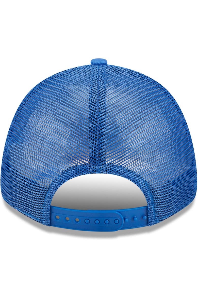Men's New Era Blue Dallas Mavericks Team Logo Patch 9FORTY Trucker Snapback Hat, Alternate, color, Blue