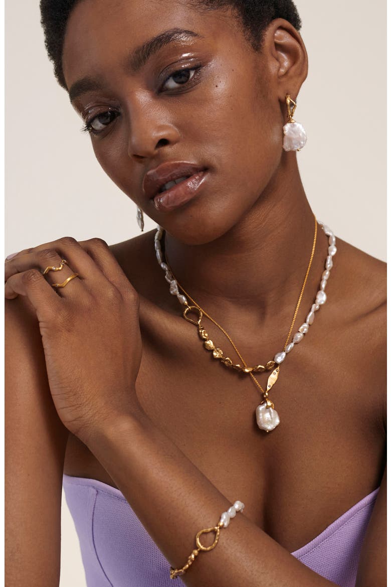 Keshi Pearl Necklace, Alternate, color, GOLD/ WHITE