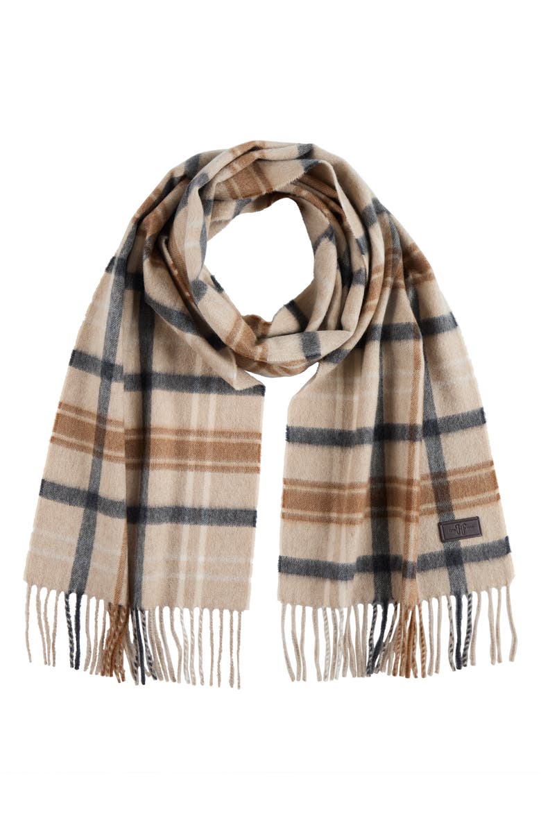 Hickey Freeman Plaid Cashmere Scarf, Main, color, Camel