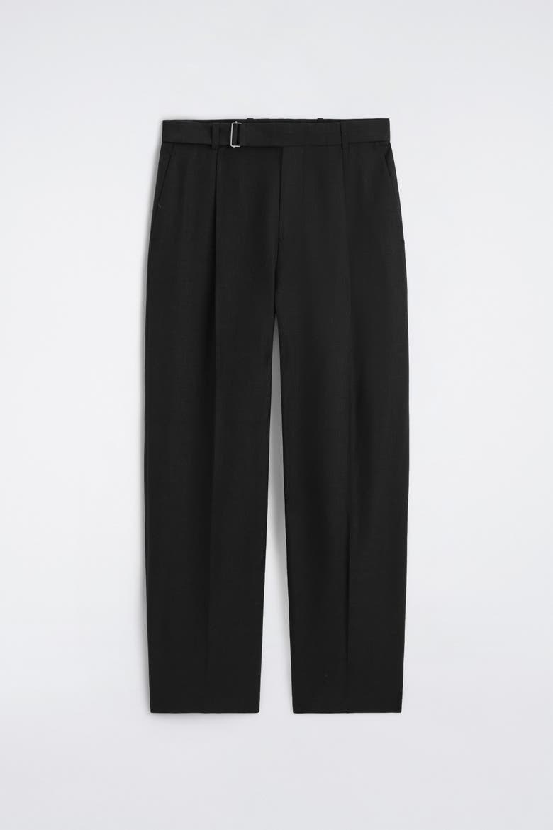 Belted Linen-blend Relaxed-fit Wide-leg Pants, Alternate, color, BLACK