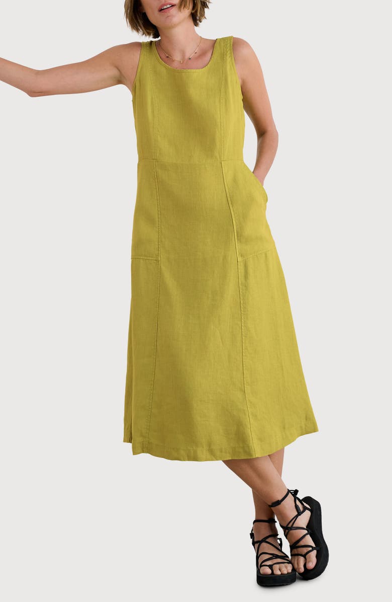 Seasalt Cornwall Grass Wave Sleeveless Linen Midi Dress, Main, color, Lime