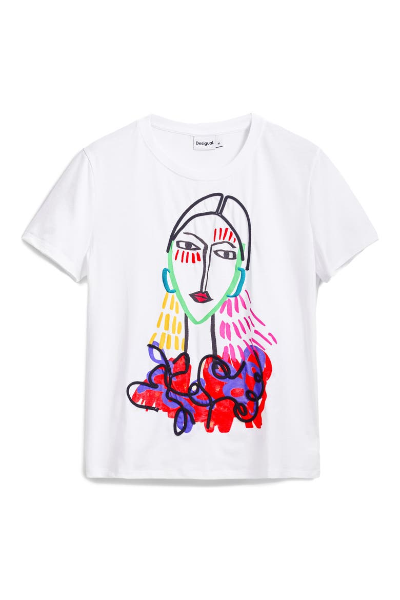 Embroidered Face Graphic T-Shirt, Alternate, color, WHITE