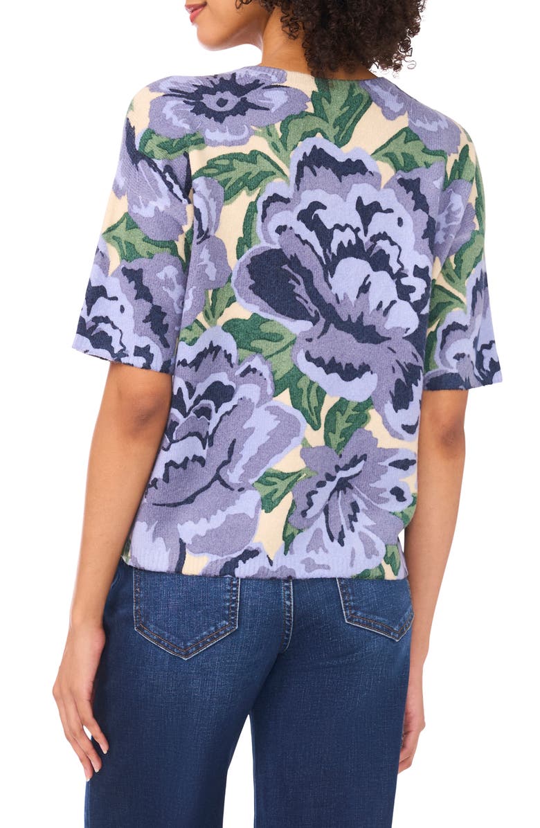 Ted Baker Floral Short Sleeve Cardigan, Alternate, color, Blue/ New Ivory Multi