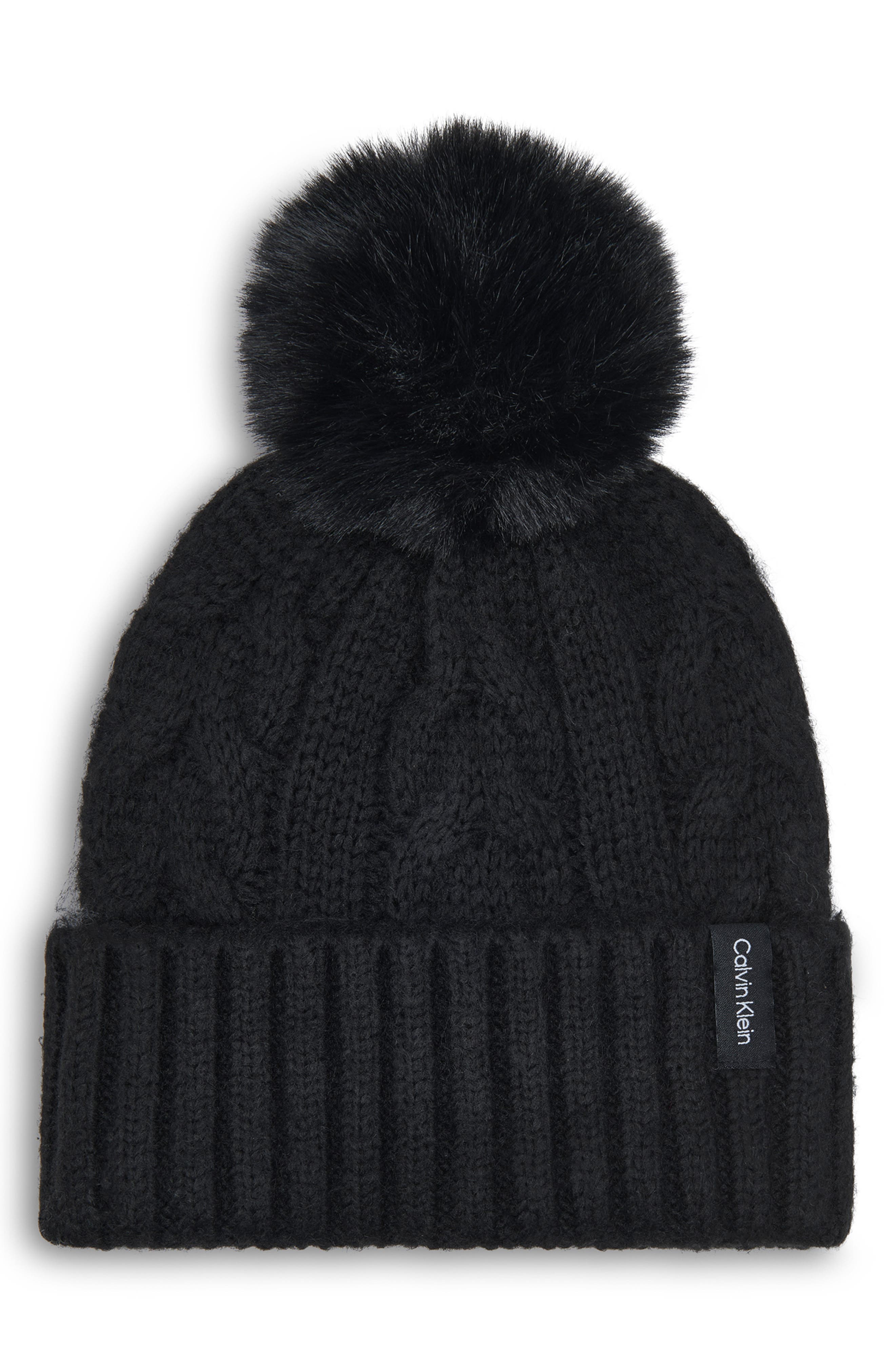 Calvin Klein Faux Fur Pompom Beanie