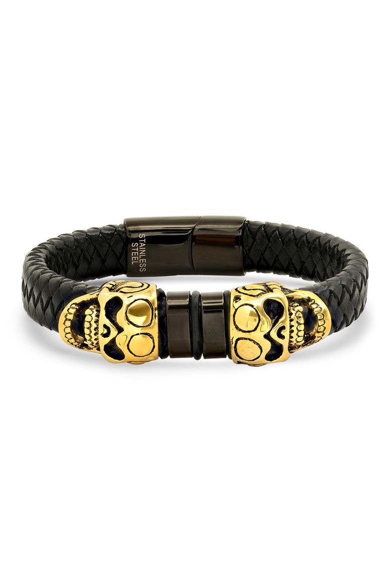 Men's Braided Leather Bracelet, Main, color, GOLD