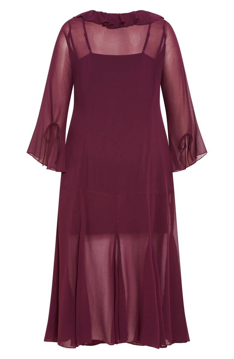 City Chic Vamp Ruffle Long Sleeve Maxi Dress, Alternate, color, Plum