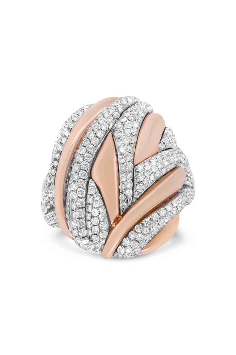 18K Rose and White Gold 1 7/8 Cttw Diamond and Gold Textured Dome Cocktail Ring, Main, color, White