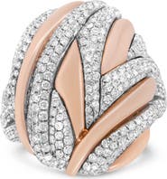 Haus of Brilliance 18K Rose and White Gold 1 7/8 Cttw Diamond and Gold Textured Dome Cocktail Ring