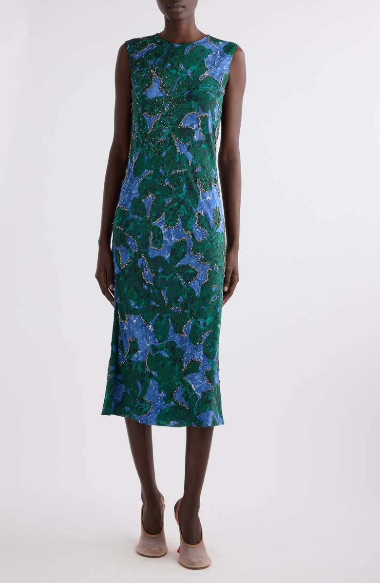 Dries Van Noten Depal Print Embellished Silk Midi Dress, Main, color,
