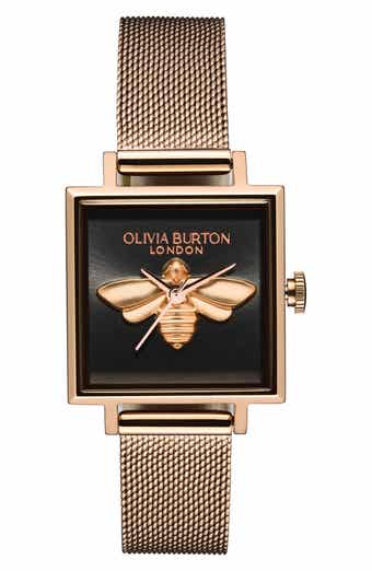 Square Lucky Bee Mesh Strap Watch, 23mm