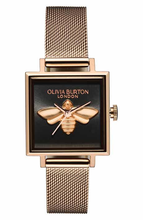 Square Lucky Bee Mesh Strap Watch, 23mm