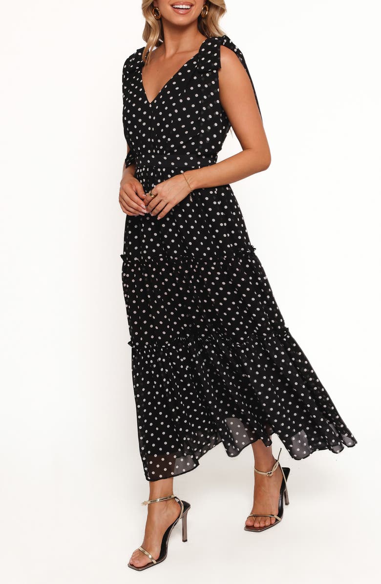 Petal & Pup Ada Polka Dot Sleeveless Maxi Dress, Alternate, color, Black Polka Dot