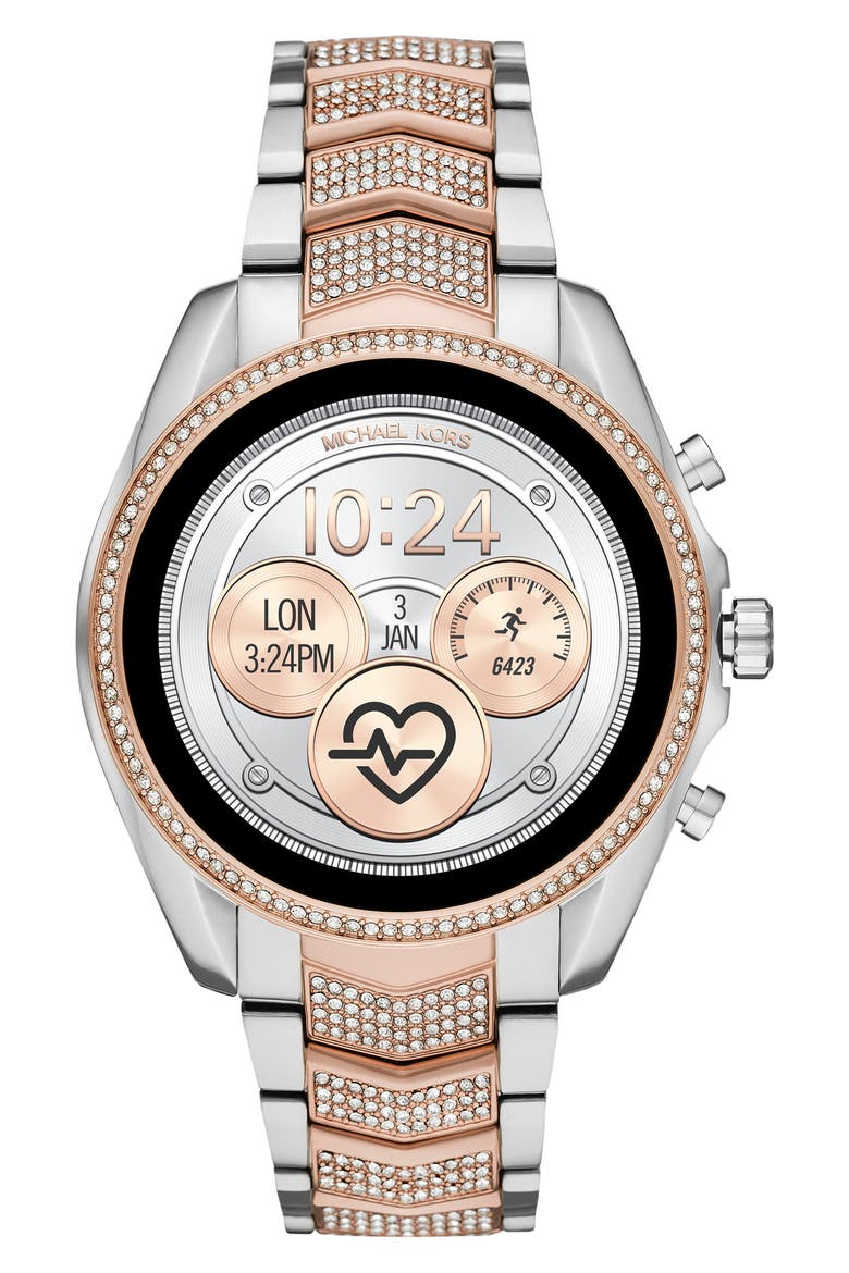 Gen 5 Bradshaw Pavé Crystal Bracelet Smartwatch, 44mm, Alternate, color, ROSE GOLD TWO TONE/ SILVER