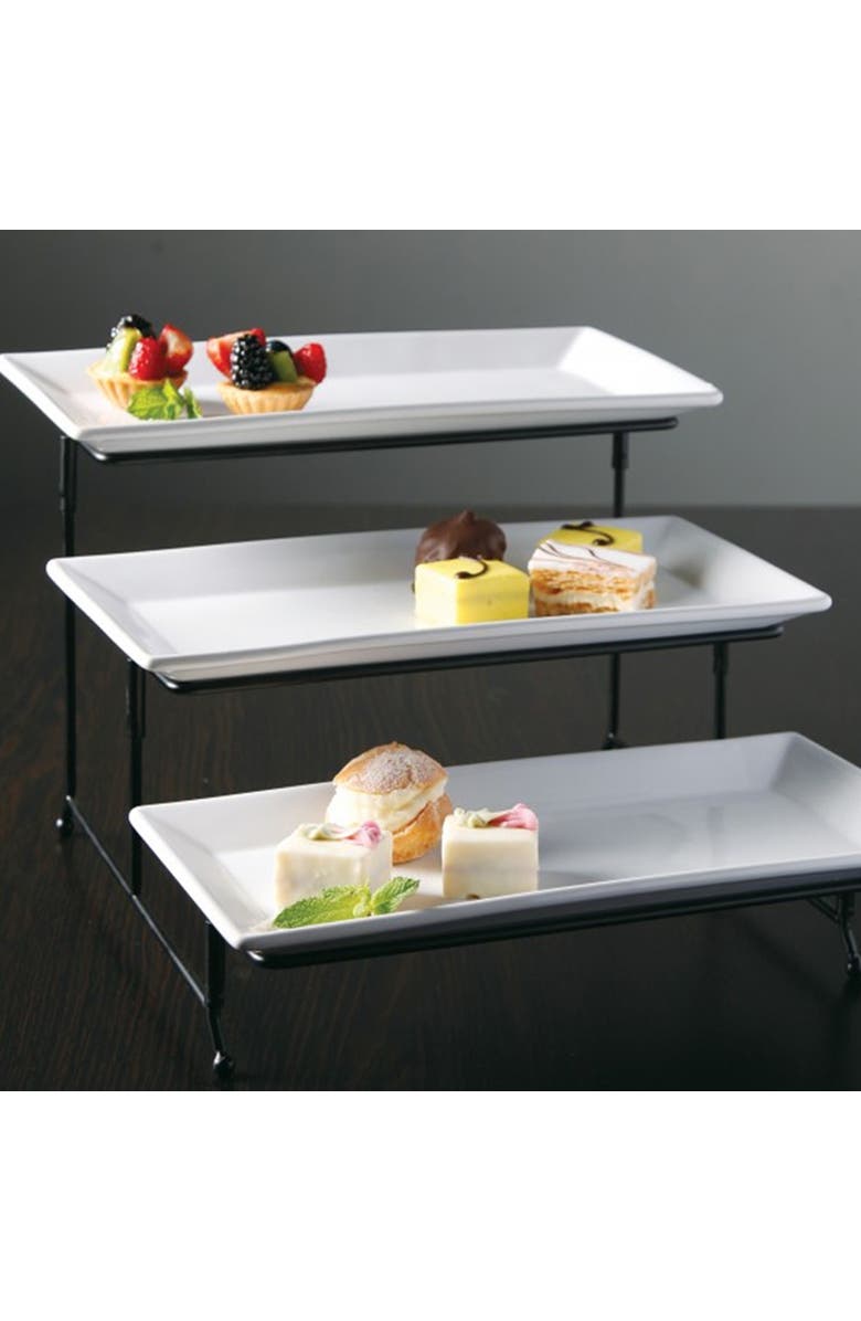 Gibson Elite Gracious Dining 3-Tie Plate Set with Metal Stand, Alternate, color, White