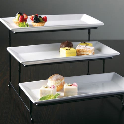 Gibson Elite Gracious Dining 3-tiered Plate Set With Metal Stand In White