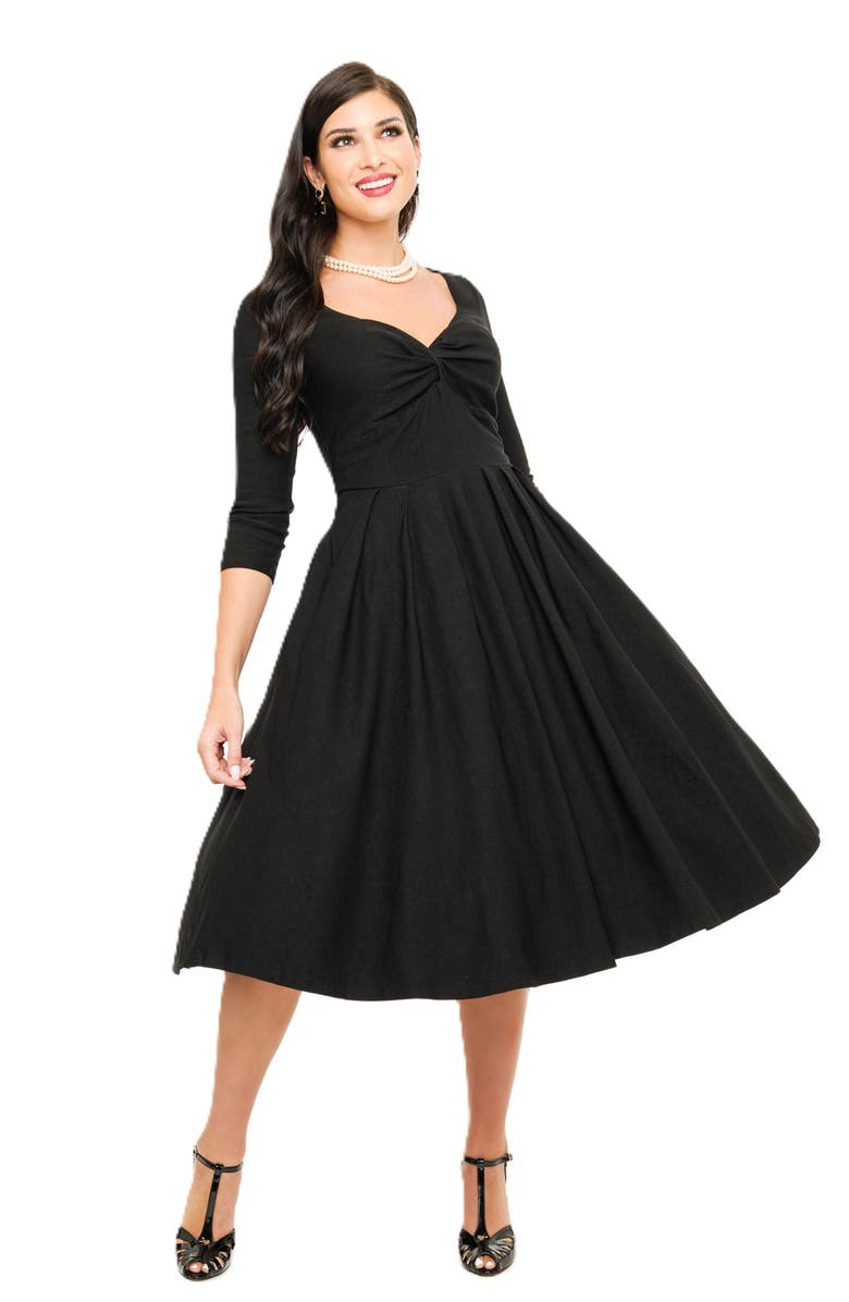 Unique Vintage 1950s Front Twist Swing Dress, Main, color, Black