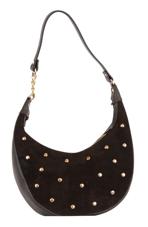 Studded Suede Shoulder Bag