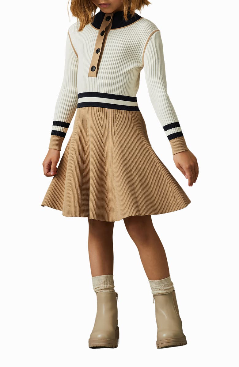 Reiss Kids' Vera Sr. Long Sleeve Mock Neck Rib Sweater Dress, Alternate, color, Camel