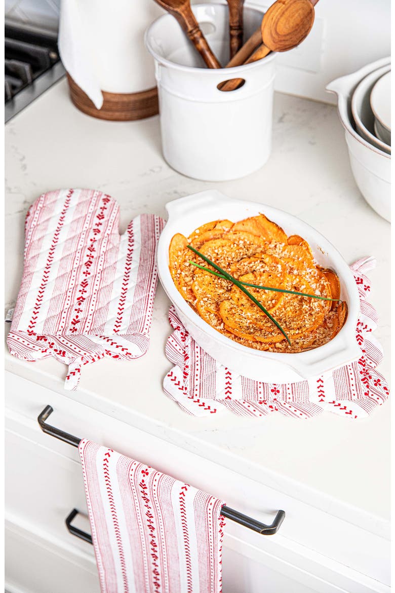Villa Stripe Oven Mitt & Potholder Set, Alternate, color, RUBY