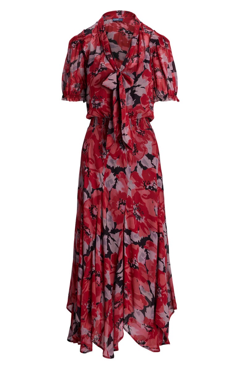 Polo Ralph Lauren Irene Floral Tie Neck Handkerchief Hem Georgette Maxi Dress, Alternate, color, 1814 Fall Poppy