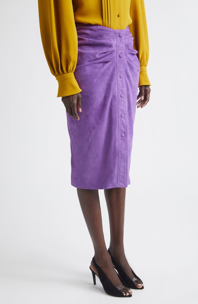 Valentino Ruched Suede Skirt, Alternate, color, Dark Purple