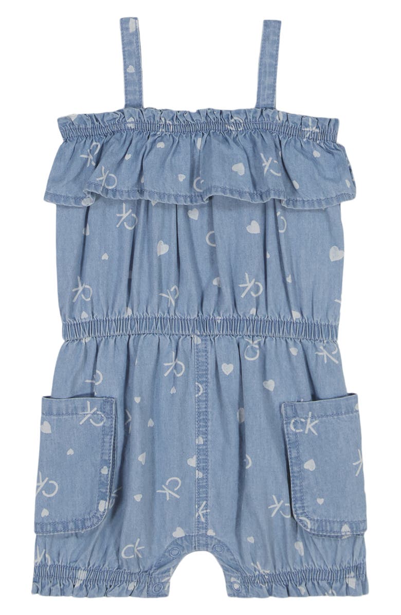 Calvin Klein Heart Logo Cotton Romper, Main, color,