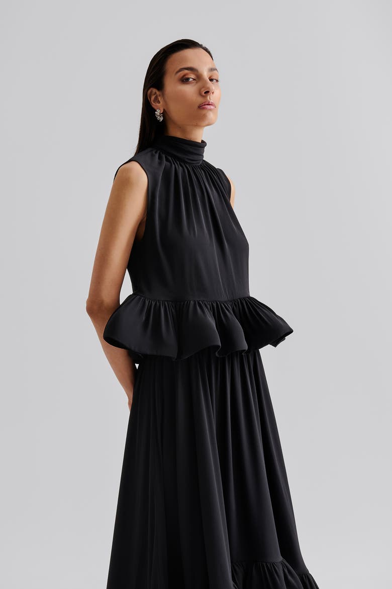 Lune Halterneck Frilled Hem Blouse, Alternate, color, Black