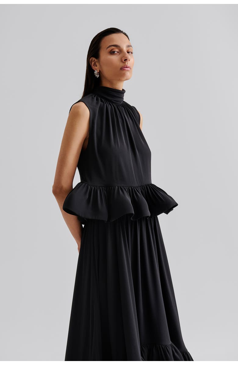 Malina Lune Halterneck Frilled Hem Blouse, Alternate, color, Black