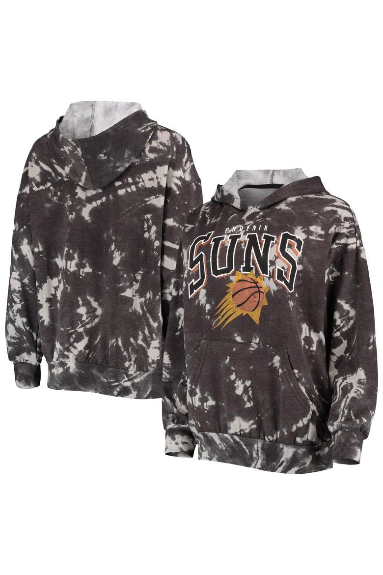 Women's Majestic Threads Black Phoenix Suns Burble Tie-Dye Tri-Blend Pullover Hoodie, Main, color, Black