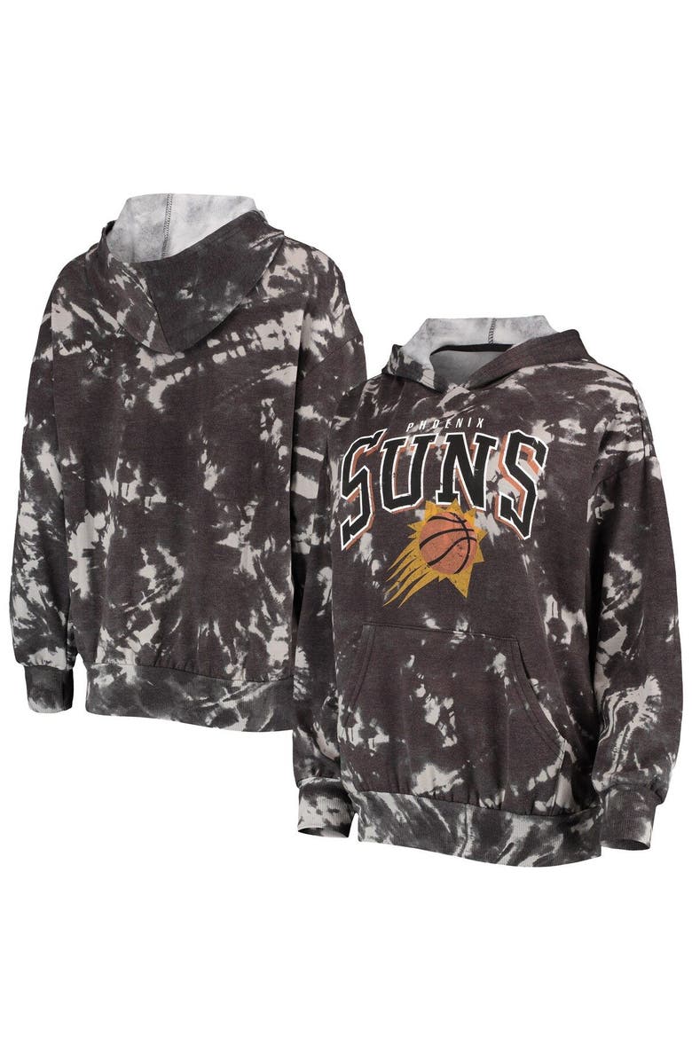 Majestic Threads Women's Majestic Threads Black Phoenix Suns Burble Tie-Dye Tri-Blend Pullover Hoodie, Main, color, Black