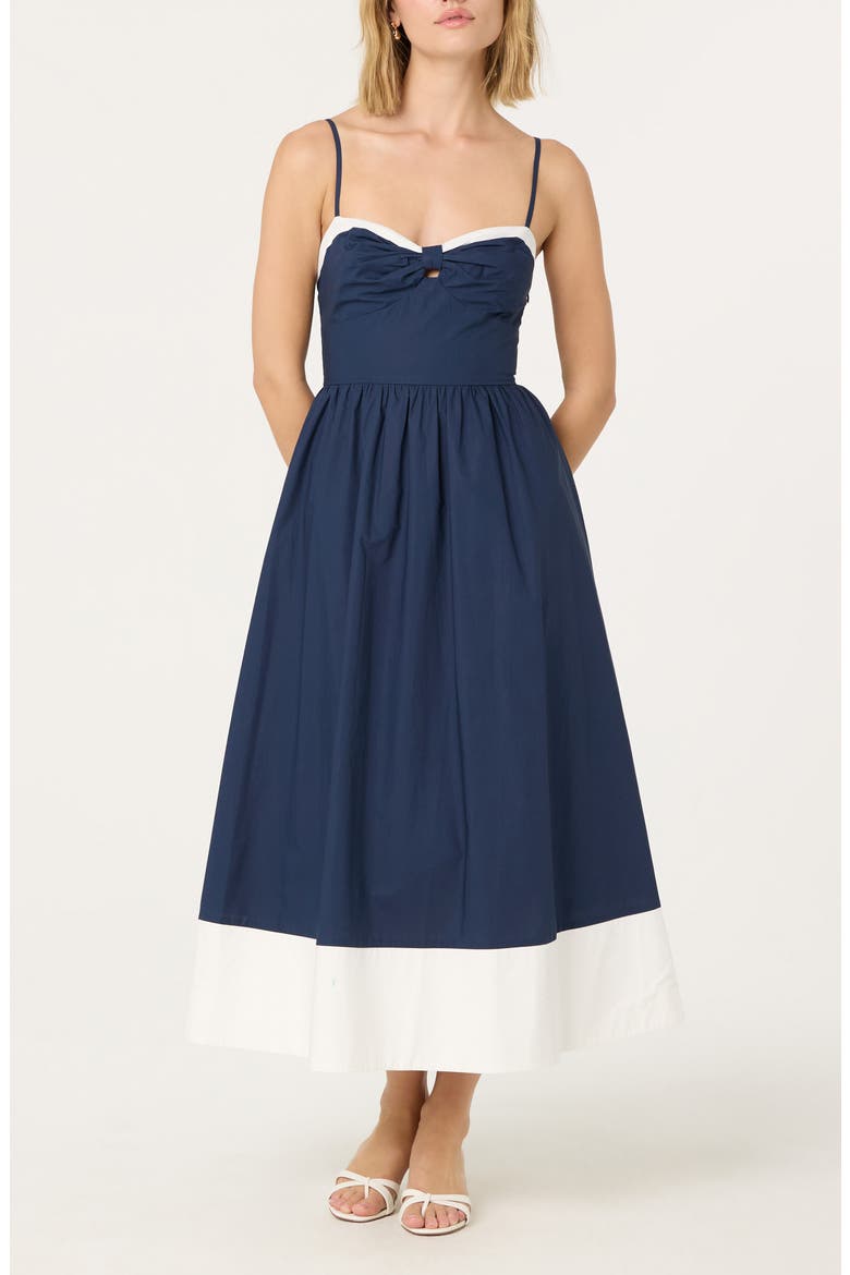 Contrast Detail Cotton Dress, Main, color, NAVY