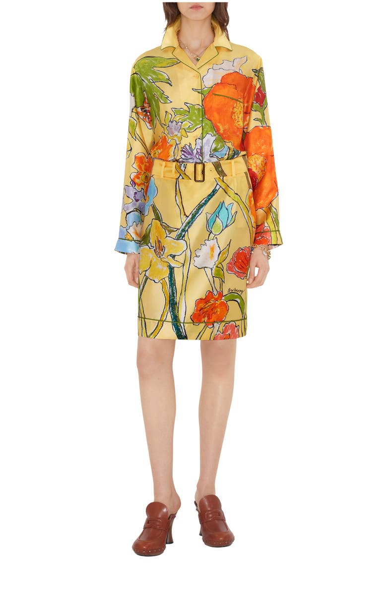 Burberry Highgrove Cascading Flowers Silk Skirt, Main, color, Buttermilk