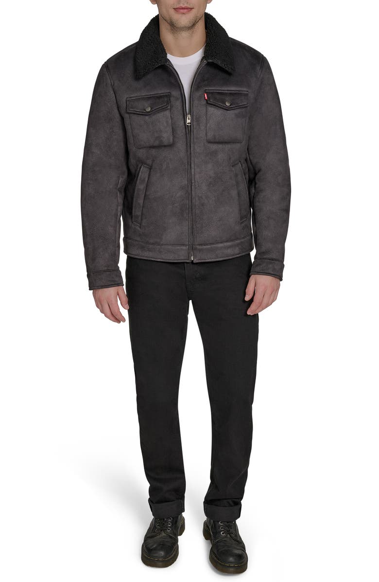 Levi's Faux Shearling Lined Trucker Jacket, Alternate, color, Black