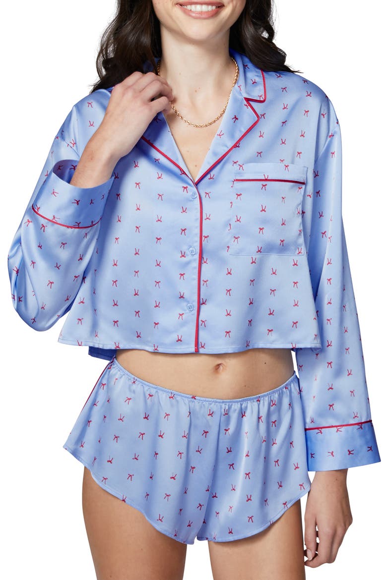 Satin Sleep Crop Pajama Top, Main, color, WINDSURFER RIBN