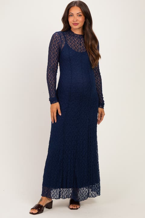 Lace Mock Neck Long Sleeve Maxi Dress