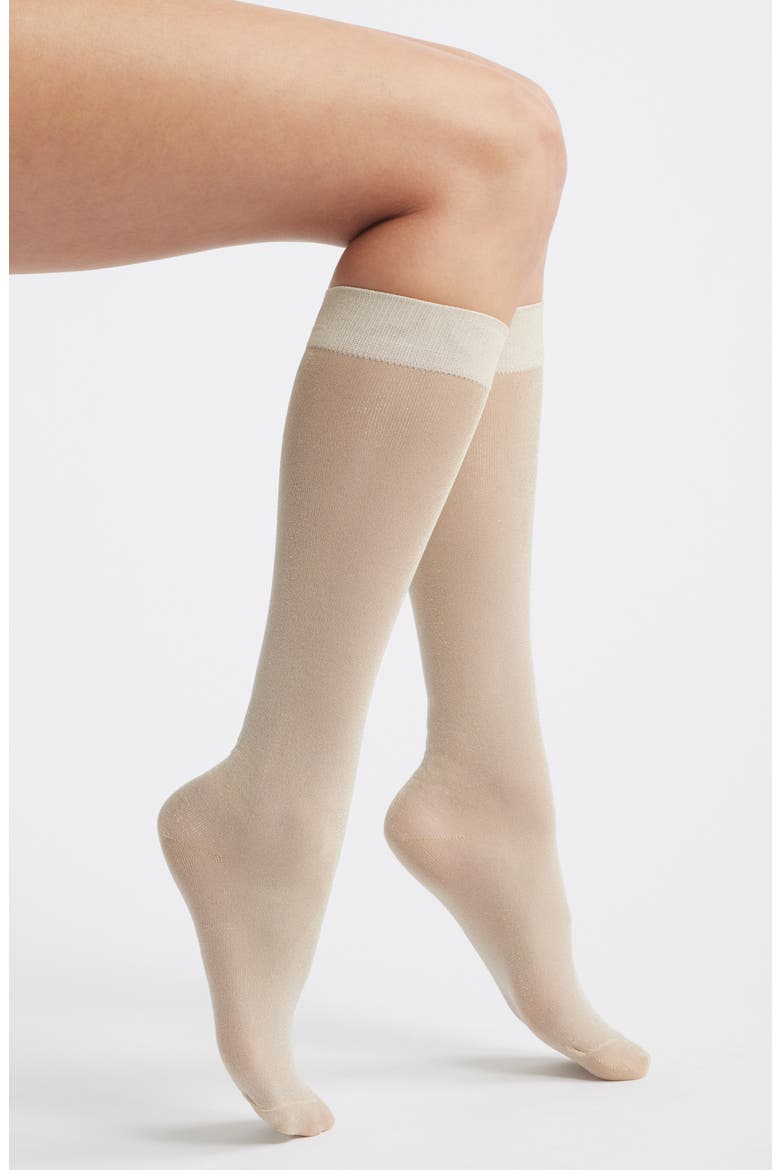 Glitterati Metallic Knee High Socks, Main, color, KHAKI