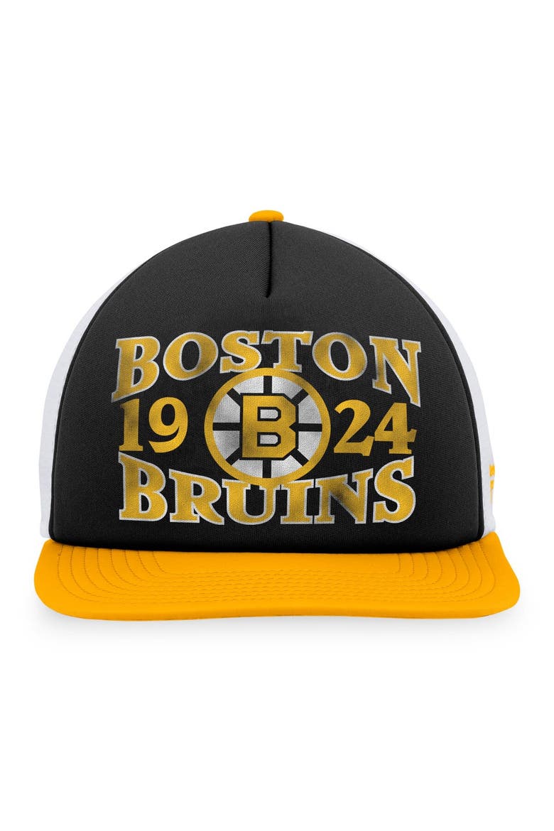 Men's Fanatics Branded Black/Gold Boston Bruins Heritage Vintage Foam Front Trucker Snapback Hat, Alternate, color, Black