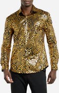 OppoSuits Golden Geo Star Modern Tailored Fit Button-Up Shirt